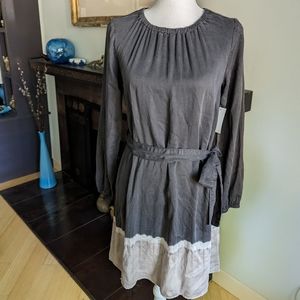 NEW Cloth & Stone Wms XS Dress Tencel Dip-Dyed Grey Tone Tie Waist LongSLV 157